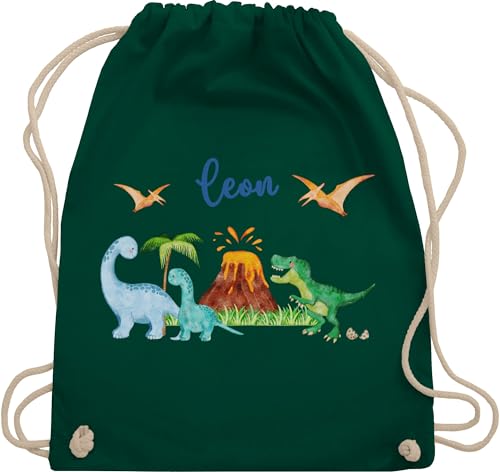 Turnbeutel Rucksack - Geschenk Dinosaurier personalisiert mit Name I Dino I Dinos - Unisize - Dunkelgrün - sportbeutel junge kita beutel für wechselwäsche tier trex turnsack