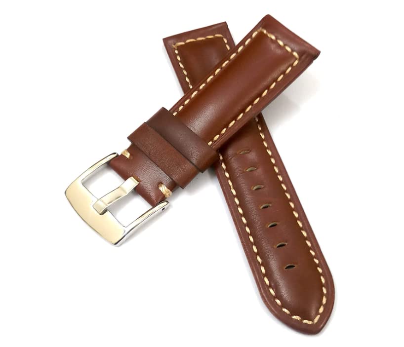 SBWC 20mm Genuine Leather Light Brown With White Stich Watch Band Strap for Men and Women | Comfortable and Durable Material | Silver Buckle (B0B646SRJR) Amazon Price History, Amazon Price Tracker