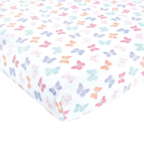 Image of Hudson Baby Unisex Baby Cotton Fitted Crib Sheet, Pastel Butterfly, One Size