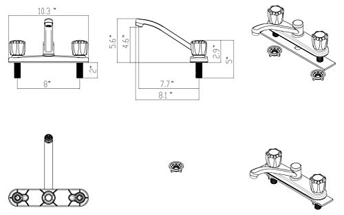 Wmf-8237Zm-Cp - Hybrid Metal Deck Kitchen Sink Faucet 360 Degree Swivel Spout Double Handle Washerless Cart. Less Spray (Chrome Finish) #TOP6