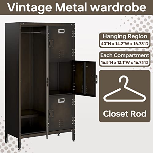 MIIIKO Steel Wardrobe Cabinet Locker, Rustic Metal Storage Cabinet with Shelf, Lockable Doors and Hanging Rod, Industrial Locker for Living Room, Bedroom, Home Office and Club - Thumbnail 6