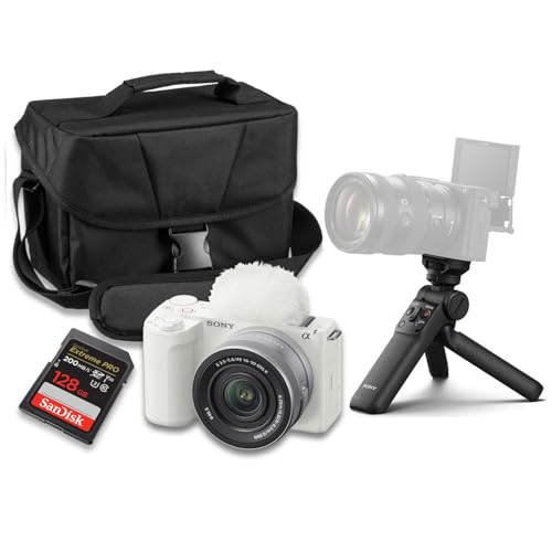 Image of Sony ZV-E10 II Mirrorless Camera (White) with Sony E PZ 16-50mm f /3.5-5.6 OSS II Lens + Sony GP-VPT3 Wireless Shooting Grip + SanDisk Extreme Pro 128GB and More (14pc Bundle)