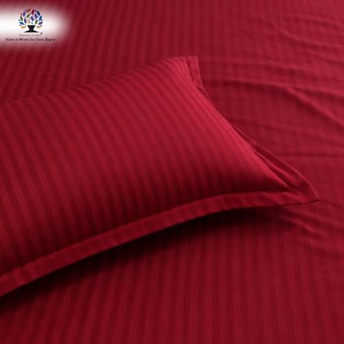 Image of Dream Living Striped Double Bedsheet with 2 Pillow Covers | Queen Size | 120 GSM | 220x250 cm | Maroon
