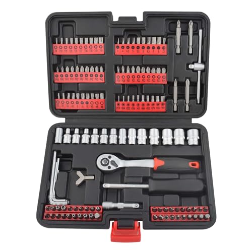 Gunpla 130 Piezas Maletín con Juego de Llaves de Vaso y Puntas de Destornillador Kit de Herramientas Mecánicas para Reparaciones del Auto y Alrededor de Toda La Casa