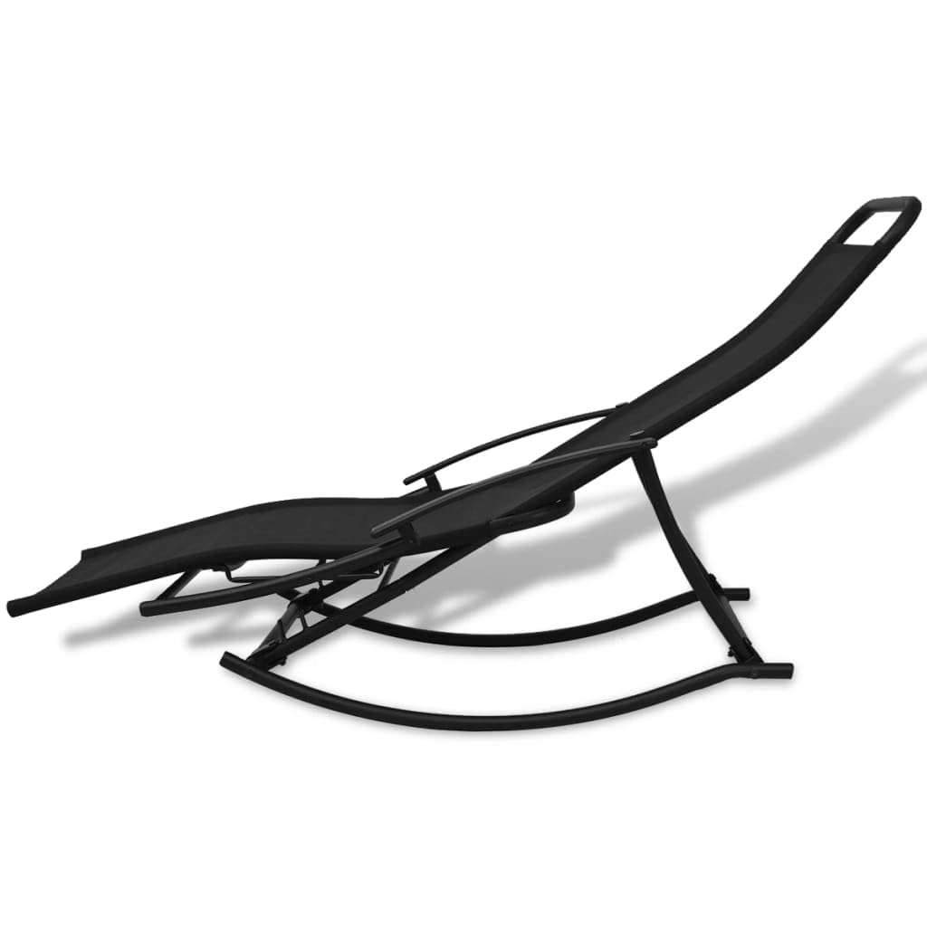 Makastle Fauteuil à Bascule Rocking Chair intérieur extérieur, Chaise Berçante à Balcon Jardin, Chaise a Bascule Fauteuil, de Jardin Acier et textilène Noir