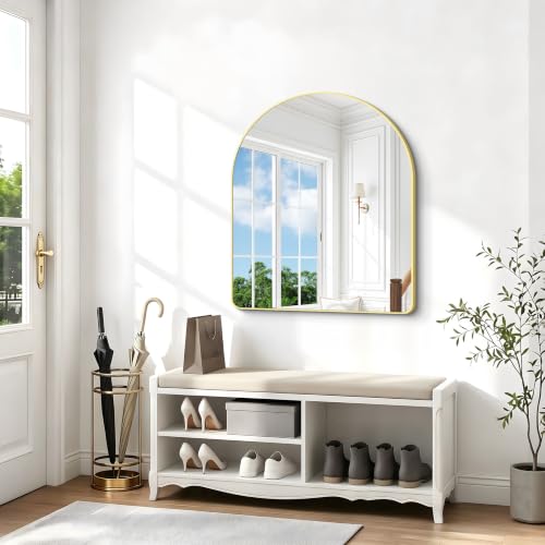 Image of BONEWEI Arched Wall Mirror,36x40 inch Gold Arched Mirror Bathroom,Vanity Mirror for Over Sink Metal Frame,Tempered Glass Arch Mirrors for Bedroom,Entryway,Living Room,Home Decor Shatter-Proof
