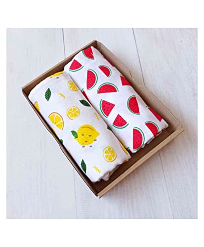 ELEMENTARY - basics redefined (Set of 2 Soft and Cozy Organic Muslin Cotton Swaddle wrap for New Born (Watermelon and Lemon)