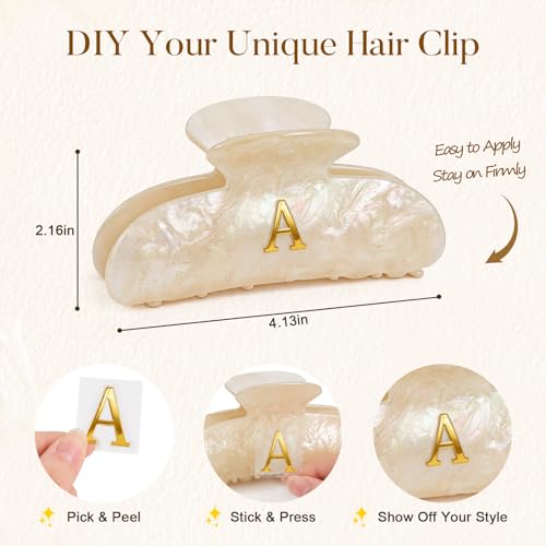 Pinzas para el cabello Iniciales para mujeres y adolescentes – 6 piezas de pinzas de garra lindas de 4'' con pegatinas de letras doradas, accesorios de cabello estéticos personalizados, regalo para graduación, cumpleaños, damas de honor miniatura 3