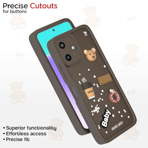 Image of Pikkme Bumper Case for Redmi 12 5G / Poco M6 Pro 5G | Cute Fun Cartoon 3D Bear Silicone Full Body Protection Back Cover (Brown)