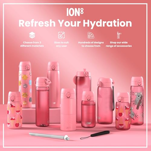 Ion8 Lightweight Stainless Steel Children's Water Bottle, 400ml/13oz, Non-Insulated, Leakproof, Easy Open, Secure Lock, Dishwasher Safe, Fits Cup Holders, Carry Handle, Metal Bottle, Pink, Ladybugs - Image 7