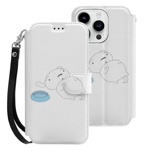 クレヨンしんちゃん シロ iPhone15Pro用ケース 手帳型 スマホケース アイホン15Pro用 財布型カバー カードポケット スタンド機能 誕生日ギフト 人気 男女兼用
