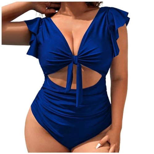 Maillot de bain grande taille : monokini bleu élégant en taille L pour femme