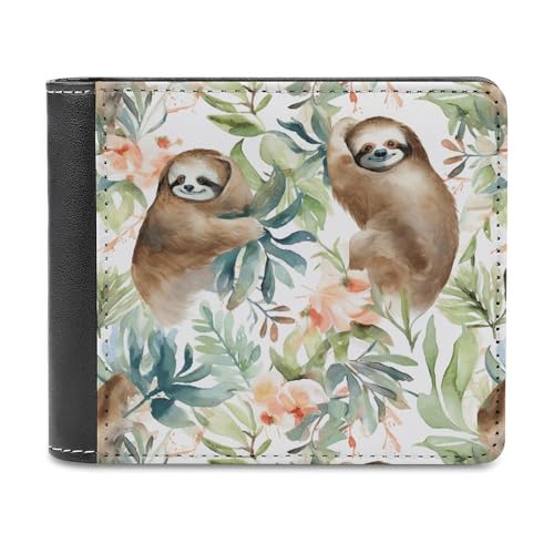Watercolor Sloth Bifold Wallets for Men Pu Leather Durable Personalized Mens Wallets for Work Or Daily Use