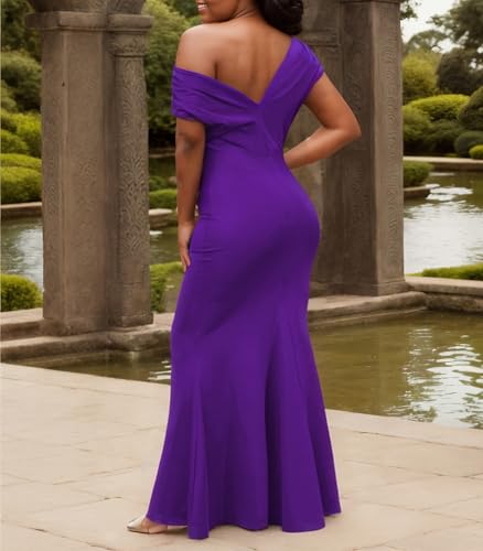 Image of Formal Dresses for Women Elegant Off Shoulder Evening Party Gowns Sexy Bodycon Ruched Prom Wedding Guest Dress