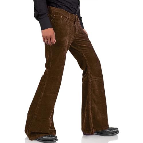 Image of Men's Corduroy Vintage Bell Bottom Pants 70s,Disco Stretchy Flared Pants Fit 60s 70s Outfits for Men,Mens Bell Bottom Jeans.