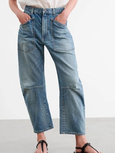CHARTOU Women's Cropped Mid Rise Barrel Jeans Pants Baggy Horseshoe Boyfriend Denim Pants Cargo Y2k Jeans3