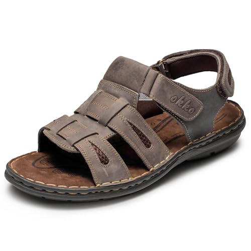 OKKO Mens Leather Sandals Open Toe Athletic Fisherman Sandal Casual Summer Outdoor Shoes for Men