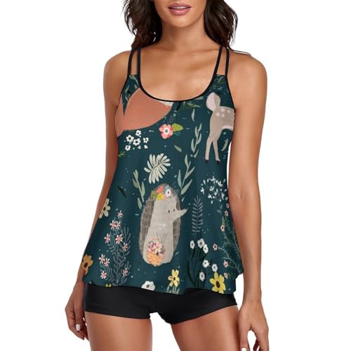 Maillot de bain tankini femme avec short de garçon et robe de plage imprimé animaux