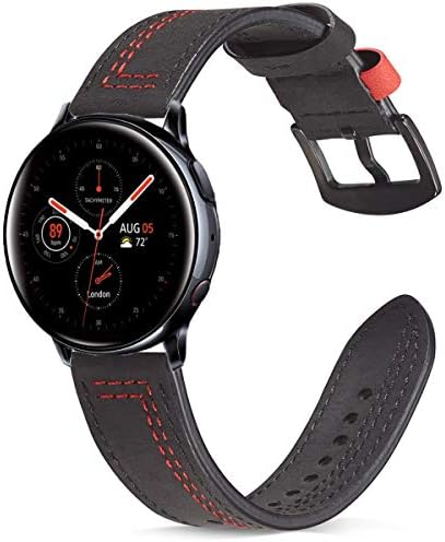 Olytop Leather Band for Galaxy Watch Active 2 44mm 40mm Bands / Galaxy Watch 42mm Band, 20mm Leather Strap Wristband with Stainless Steel Buckle for Samsung Galaxy Watch3 41mm Smartwatch (Black)