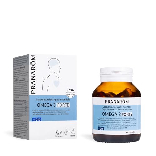 PRANARÔM - Omega 3 Forte - Capsules Acides Gras Essentiels - Huile De Poisson EPA DHA & Q10 - Fonctions Cognitives & Vision - Goût Naturel Mandarine - 60 Capsules