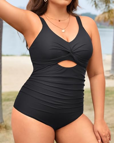 Tempt Me Plus Size One Piece Swimsuits - Women Cutout Bathing Suit Twist Front Ruched Swimwear4