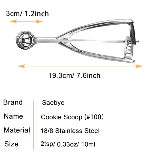 image for Saebye 2 teaspoon Cookie Scoop, Size #100/2 tsp, Melon Baller Scoop, 1