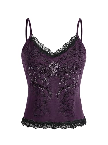 SOLY HUX Women's Lace Trim Grunge Fairy Sleeveless Tops Y2k Slim Fit Camisole Shirts Music Festival Outfits