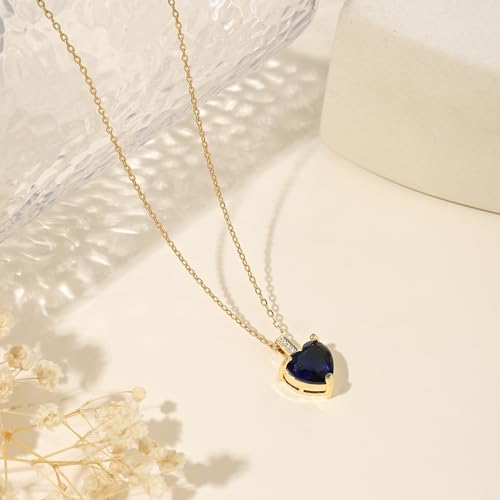 Heart Birthstone Necklace for Women, 14K Gold Plated Birthstone Pendant Necklace Cubic Zirconia Diamond Necklace Dainty Gold Necklace Birthday Gifts for Women Girls3
