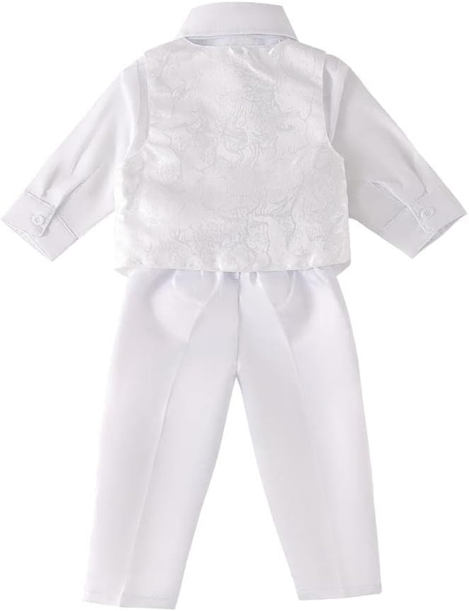 Dressy Daisy Infant Baby Boy Christening Baptism Outfit White Suit 5 Pieces Clothing Set with Bonnet Hat Size 3 to 24 Months