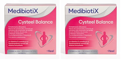 MedibiotiX – Cysteel Balance, Complemento Alimenticio con Prebióticos, Probióticos, Arándanos y D-Manosa, Equilibra la Microbiota Intestinal y Vaginal, Bienestar del Aparato Urinario – 28 Sobres