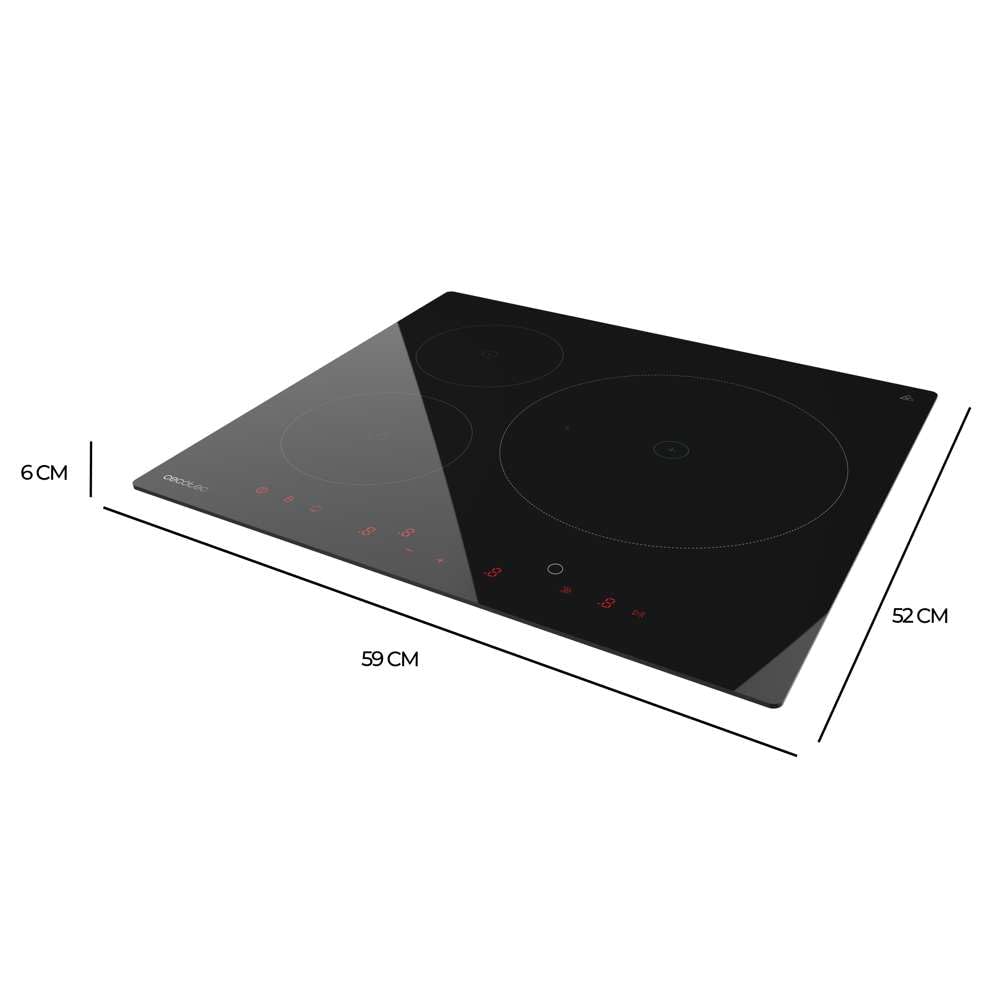 Cecotec Piano Cottura a Induzione 3 Fuochi Bolero Squad I 3600 Dotato di 3 Zone 1 Extra Grande Da 32 cm, 9 Livelli di Potenza, Controllo Tattile Invisibile, Timer Individuale e Sicurezza Kid Lock