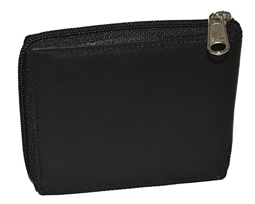 Leatherboss Genuine Leather Zipper Flip Up Id Secured Card Cash Holder Wallet, Black #TOP5