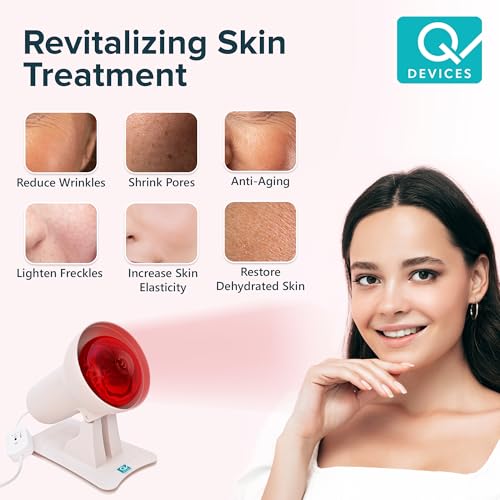 Image of Q DEVICES 150W Infrared Heating Therapy Lamp for Pain Relief | Medical-Grade Physiotherapy Device for Back, Joint & Muscle Pain, Strains & Sprains | Adjustable Tilt Home Heat Lamp (1-Year Warranty)