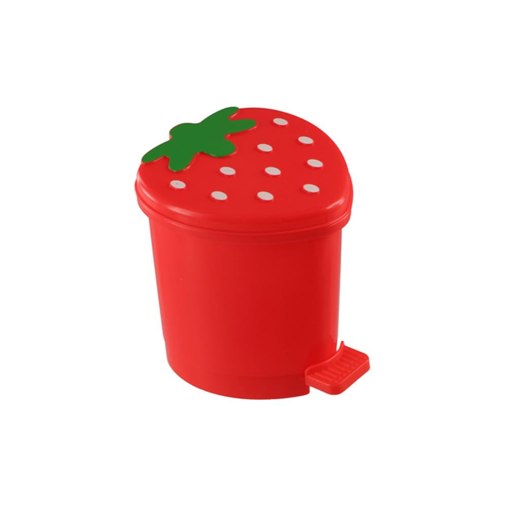 Kopida Mini Strawberry Trash Can Cute Strawberry Desk Trash Can Plastic Garbage Can Desktop Wastebasket with Lid for