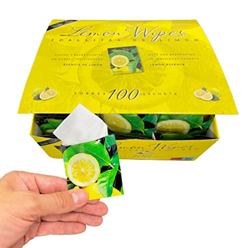 Toallitas Refrescantes Limón – Para Manos – Sobres Individuales – Uso Doméstico y Restaurantes – Lemon Wipes Suaves y Húmedas – Eliminan el olor de Pescado, Marisco, Frituras, Barbacoa
