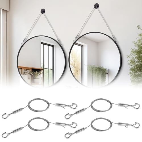 Image of US 4 /6Pcs Picture Hanging Wire 3.48 FT 304 Stainless Steel Mirror Hanging Wire Rope Adjustable Length Picture Frame Hanging Hardware Heavy Duty Mirror Frame Hanging Kit for Mirror(4,silver)