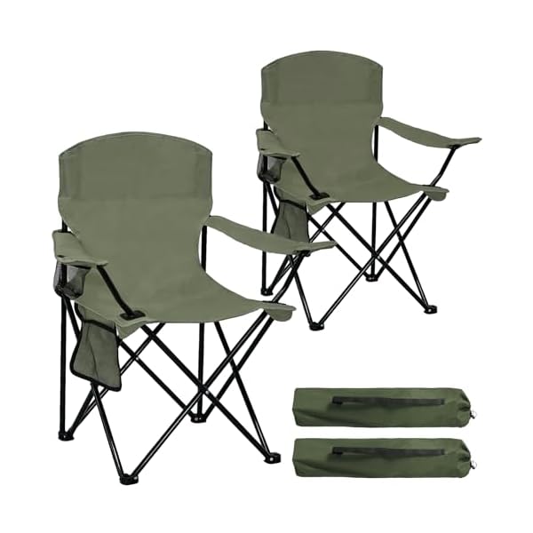 2 Pack Folding Camping Chair with Cup Holder & Side Storage Bag, 300lb Capacity, Lightweight 5.5lbs Portable for Beach, Picnic, Sport, Green