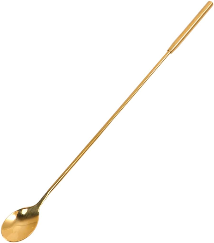 Amosfun Ice Spoon Long Handle Stainless Steel Stirring Spoon for Coffee Milk Frother