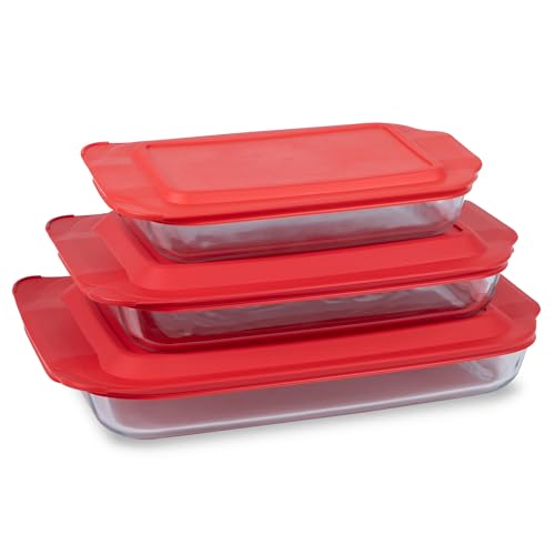 Comparison: Best Amber Pyrex Baking Dish 9 Pyrex Basics 3-Pack Glass Baking Dish Set (2QT, 3QT, 4.8QT) With BPA-Free Lids, Rectangular Glass Bakeware, Dishwasher, Microwave, Freezer & Pre-Heated Oven Safe