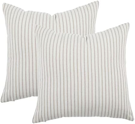 BOYSUM Khaki and Beige Throw Pillow Covers, 20x20 Farmhouse Pillow Covers Striped Throw Pillow Cover Decor Indoor/Outdoor Pillow Accent Case Set of 2 (Khaki 1)