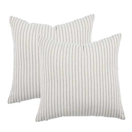 Boysum Khaki And Beige Throw Pillow Covers, 20X20 Farmhouse Pillow Covers Striped Throw Pillow Cover Decor Indoor/Outdoor Pillow Accent Case Set Of 2 (Khaki 1) #TOP8