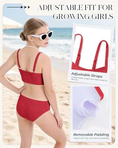 Image of Century Star Girls Ribbed 2-Piece Bikini Swimsuit - Fully Lined Modest Bathing Suit for Teens & Tweens
