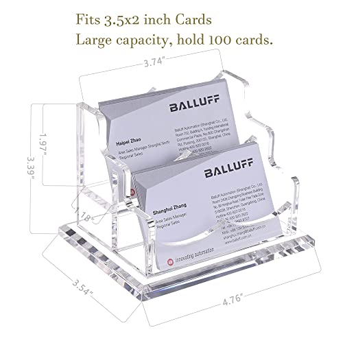 Business Card Holder For Desk 2 Tier 2 Slots, Clear Acrylic Business Card Display Stand, Holds100 Cards-1 Pack (2 Slots-H) #TOP1