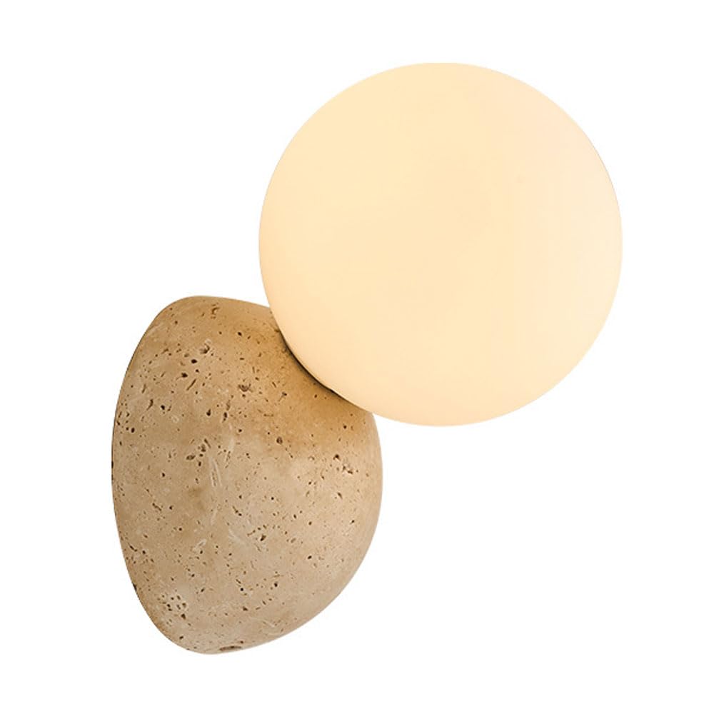 Guoguosm Multicolor Natural Yellow Travertine Lamp Body With Globe Glass Wall Light, Modern Style Hard Wired Connection Wall Lamp, G9 Light Source Wall Sconce, Bedside Stair Dressing Table Decorative Light Fixtu