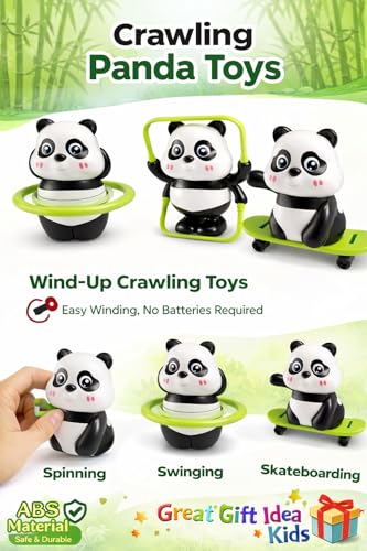 Image of 3 PCS Panda Wind Up Toy Set - Wobbling, Skateboard & Jumping Panda Rolling Toys | Roly Poly Educational & Infant Interactive Toys for Babies 1-3 Years |Cute Panda Miniature Home Decor & Gift