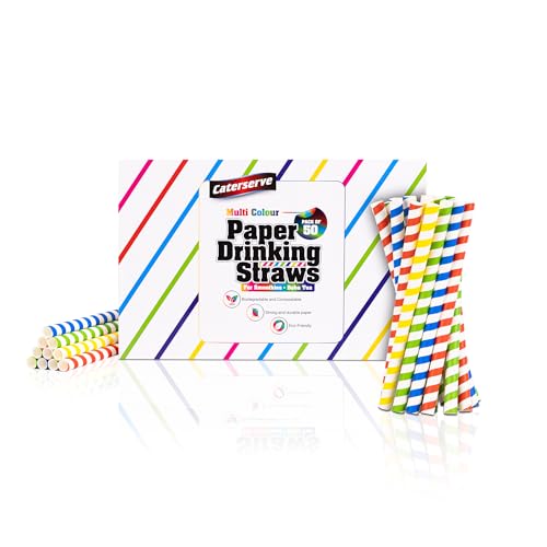 Paper Straws for Smoothies Boba Tea Juice & Party Drinks Multi Coloured Eco Friendly Disposable Straws Strong & Durable Pack of 50 -By Caterserve