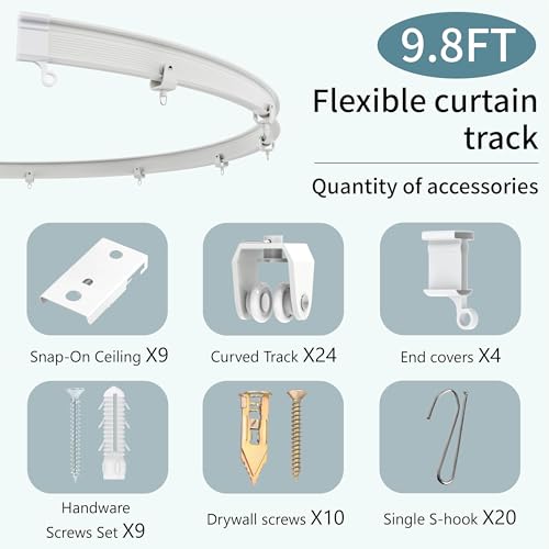 Image of Room Divider Curtains & Flexible Bendable Tracks Set,Privacy Dividers Ceiling Track Curtain Window Blackout Curtains for Living Room Bedroom (W100 x H84 in 1 Panel White Drape & White Rail)
