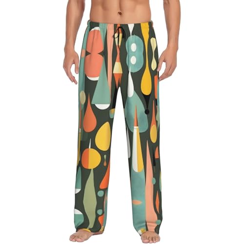 Mid Century Modern Retro with Drop Shapes print Pajama Pants Ultra Lightweight Pjs Bottoms Sleepwear with Pocket Drawstring