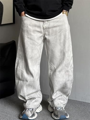 Men’S Trendy Baggy Stacked Straight Fit Hip Hop Denim Jeans Full Length Button Fly Midweight Distressed Casual Wear Jeans3