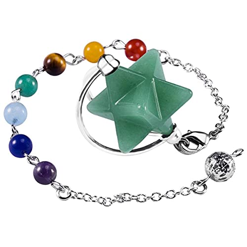 7チャクラストーンメルカバスター振り子、クリスタルポイントヒーリングレイキ田舎Wicca占いツール-緑のアベンチュリン